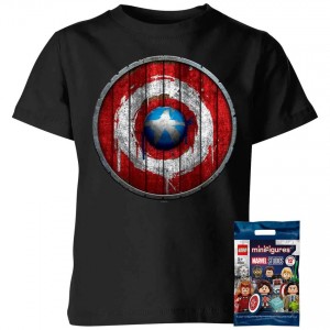 LEGO Marvel Mini Figure with Captain America Kids T-Shirt - Black - Clearance Sale