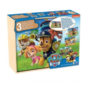 PAW Patrol  3 Pack Wooden Puzzles in Wood Storage Tray on Sale
