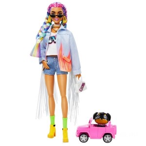 Barbie Extra Doll in Denim Jacket with Pet Puppy - Clearance Sale