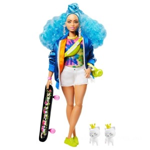 Barbie Extra Doll with Skateboard and 2 Pet Kitten Toys - Clearance Sale