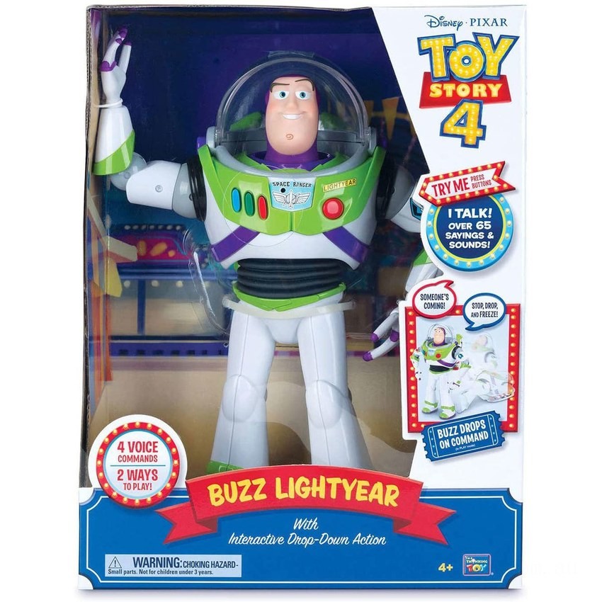 Disney Pixar Toy Story 4 Interactive Drop-Down Figure - Buzz Lightyear - Clearance Sale