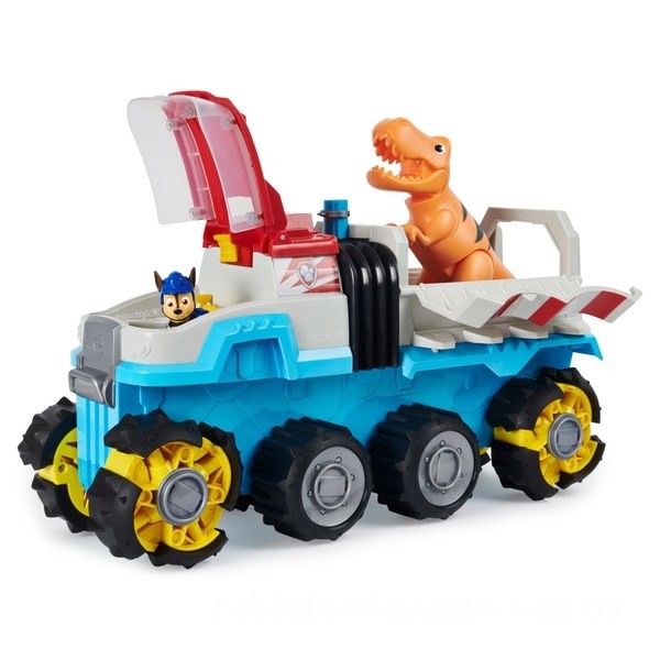 PAW Patrol Dino Rescue Dino Patroller Motorised Team Vehicle with Chase & T-Rex on Sale