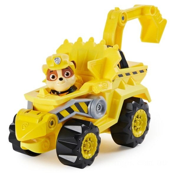PAW Patrol Dino Rescue Rubble’s Deluxe Rev Up Vehicle with Mystery Dinosaur Figure on Sale