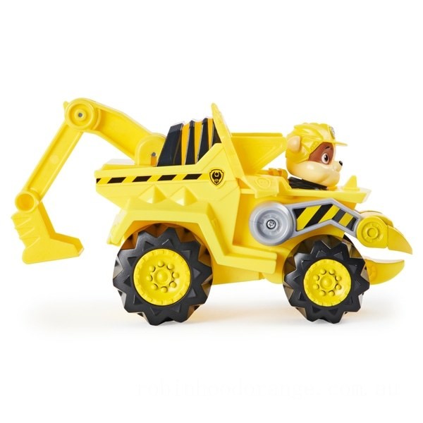 PAW Patrol Dino Rescue Rubble’s Deluxe Rev Up Vehicle with Mystery Dinosaur Figure on Sale