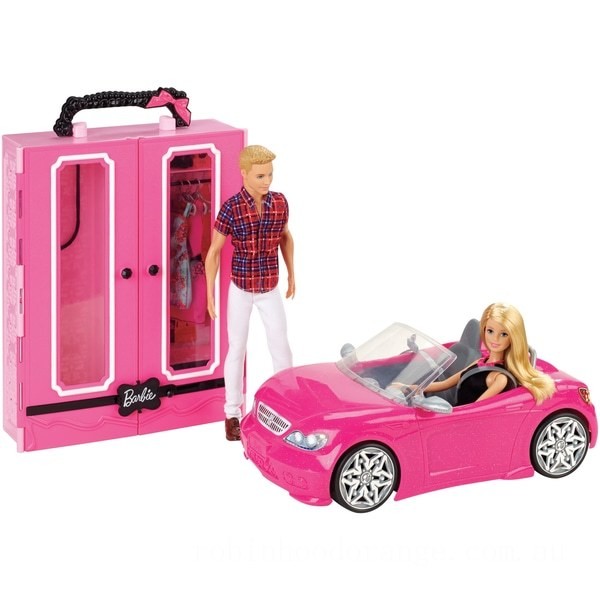 Barbie Dress Up and Go Closet and Convertible Car with 2 Dolls - Clearance Sale