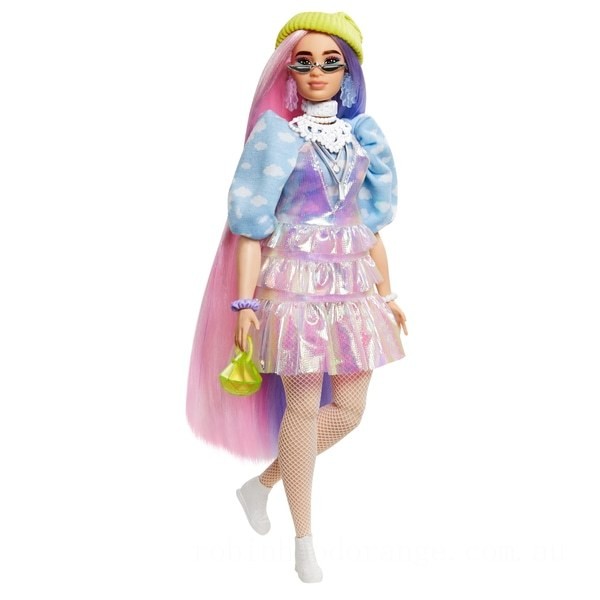 Barbie Extra Doll in Shimmery Look with Pet Puppy Toy - Clearance Sale